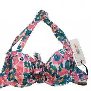 CALVIN KLEIN WOMENS PRINTED RUCHED CONVERT SPOTTED FLORAL CYPRESS MULTI S